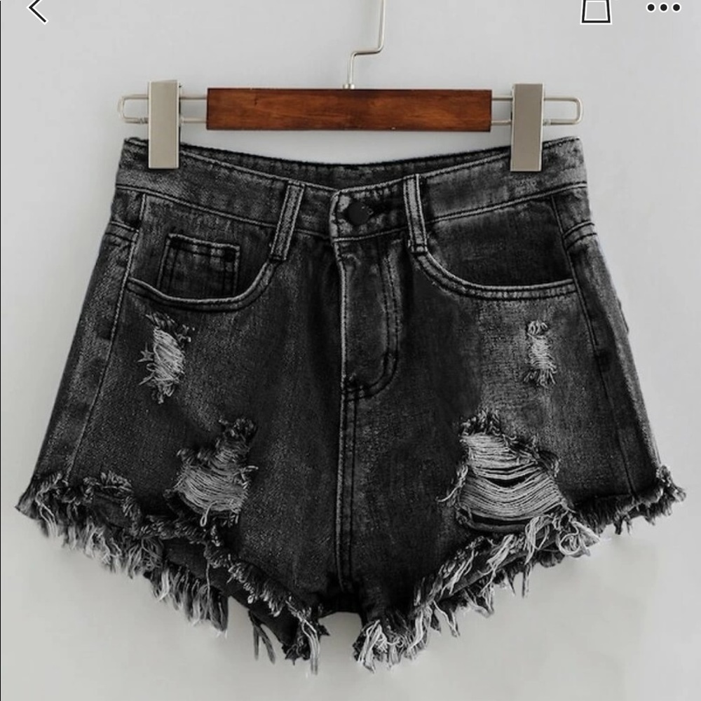 Black Denim Distressed Shorts